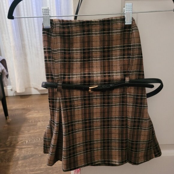 Anthropologie Tailored Tube Top, size XS, brown plaid - Picture 1 of 3